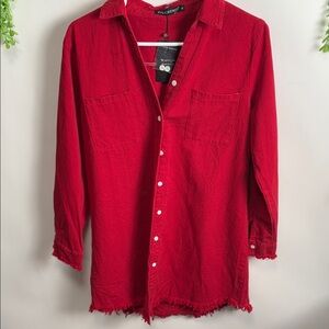 Vibrant Red Button Down Shirt
